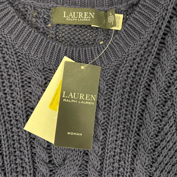 NWT $155 Lauren Woman Aran-Knit Cotton Navy Blue - Picture 9 of 11